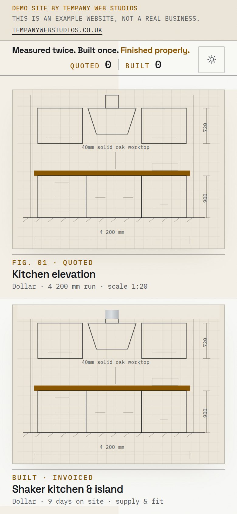 Whinstone Joinery demonstration site on a phone